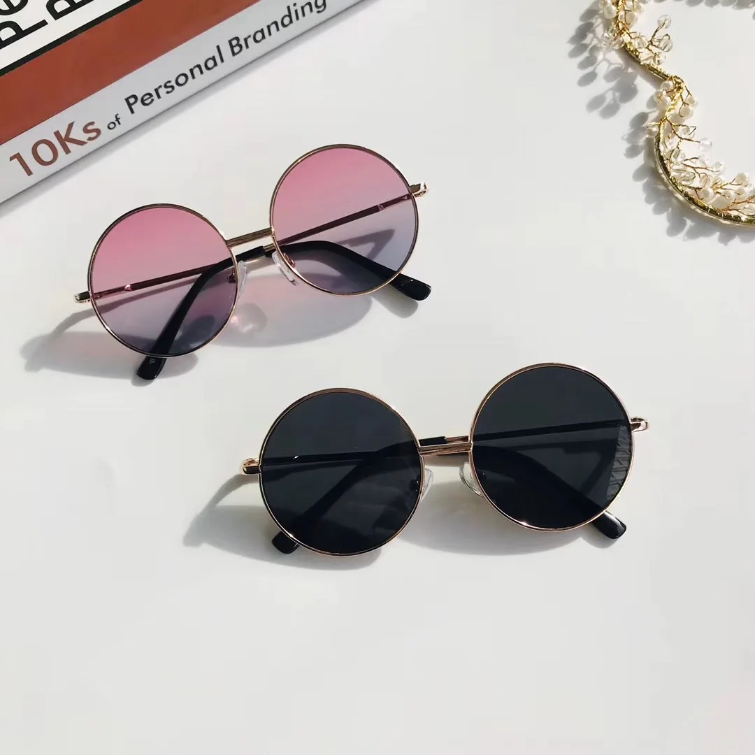 1pcs New Retro Glasses Round Frame Kids Sunglasses Baby Wild British Style Metal Sunglasses 2022 New Years Gift For Children