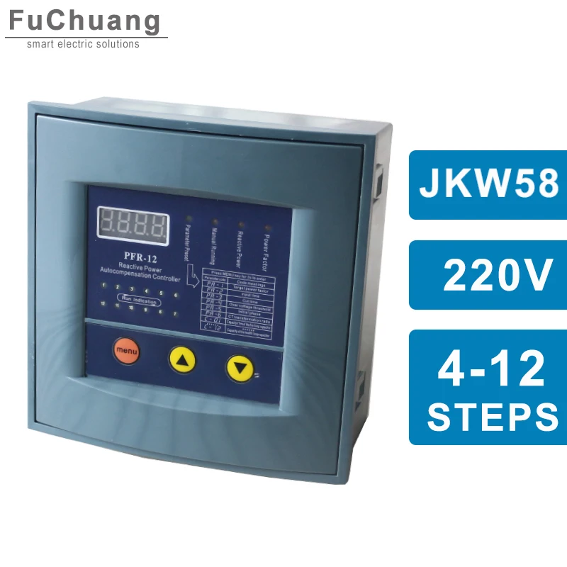 JKW58 PFR-12 Reactive Power Factor Regulator Compensation Controller Brand New 220V 50Hz 4/6/8/10/12 Steps Universal