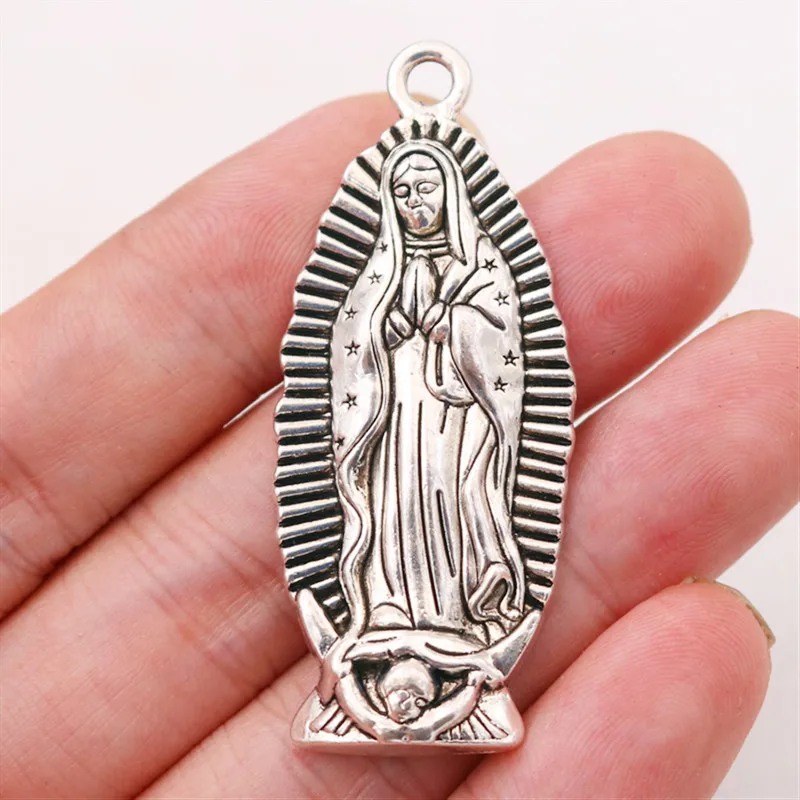 2pcs Silver Plated Large Christian Virgin Mary Metal Pendant DIY Charm Necklace Jewelry Religious Handicrafts Making A2222