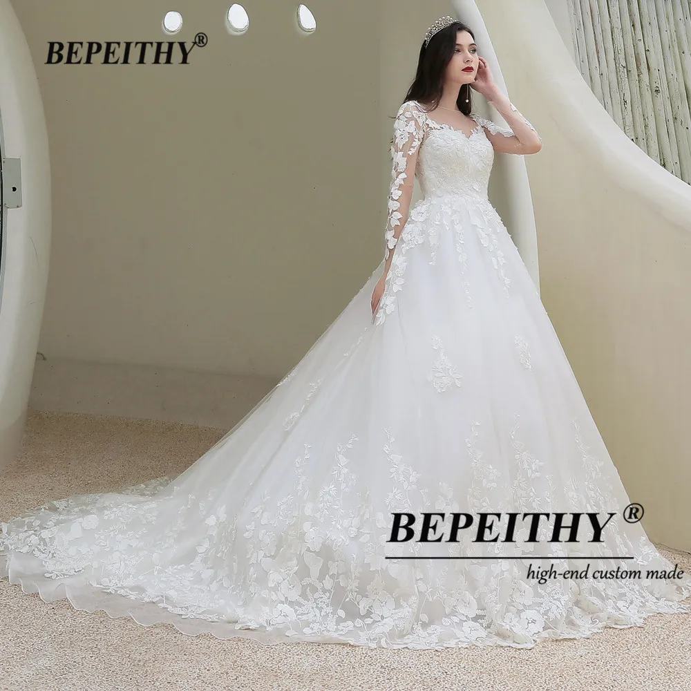 BEPEITHY Customized Lace Wedding Gowns For Women Long Sleeves France India Bride Princess Bridal Dresses 2022 Vestidos De Novia images - 6