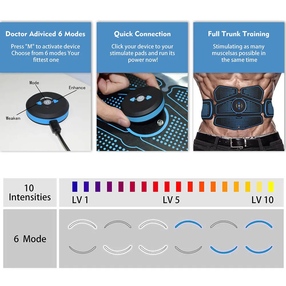 Allenatore stimolatore muscolare addominale EMS Abs attrezzature per il Fitness attrezzi per l\'allenamento muscoli elettrostimolatore Toner