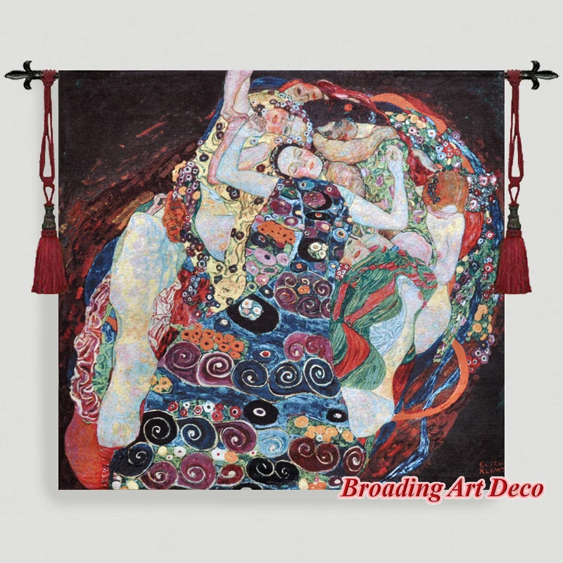 Gustav Klimt The Virgins Tapestry Wall Hanging Jacquard Weave Gobelin Home Textile Art Decoration Cotton 100% Big Size 138x130cm