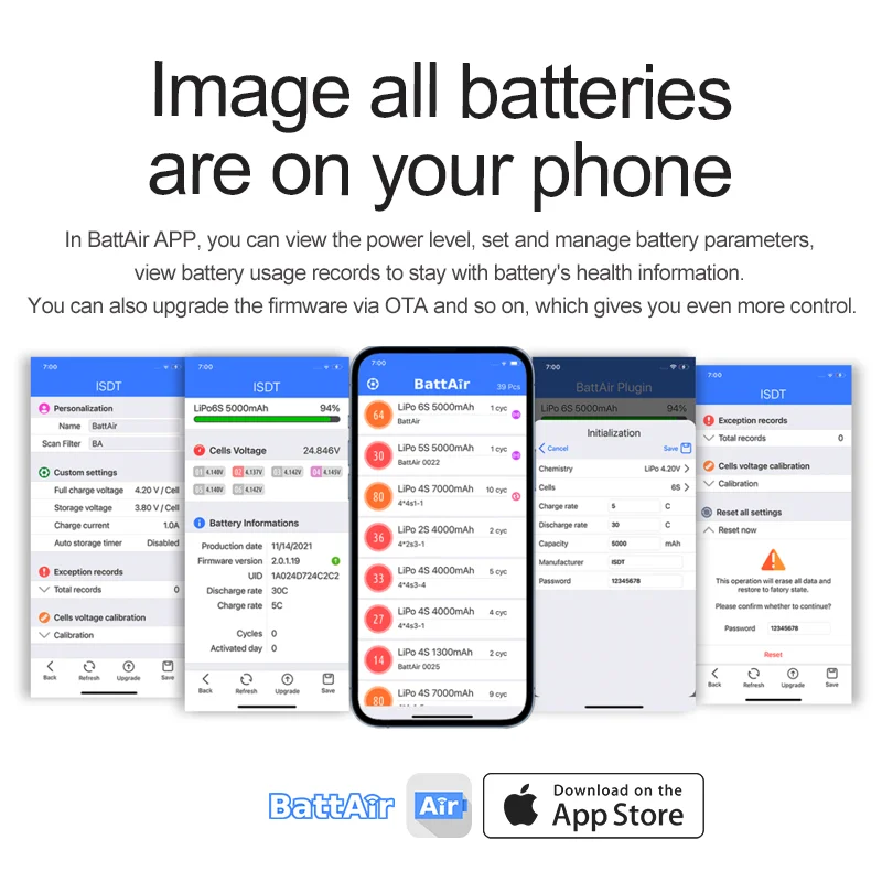 Isdt battairプラグインバッテリー管理システムリポバッテリースマートapp store bluetooth制御5-6s 5個