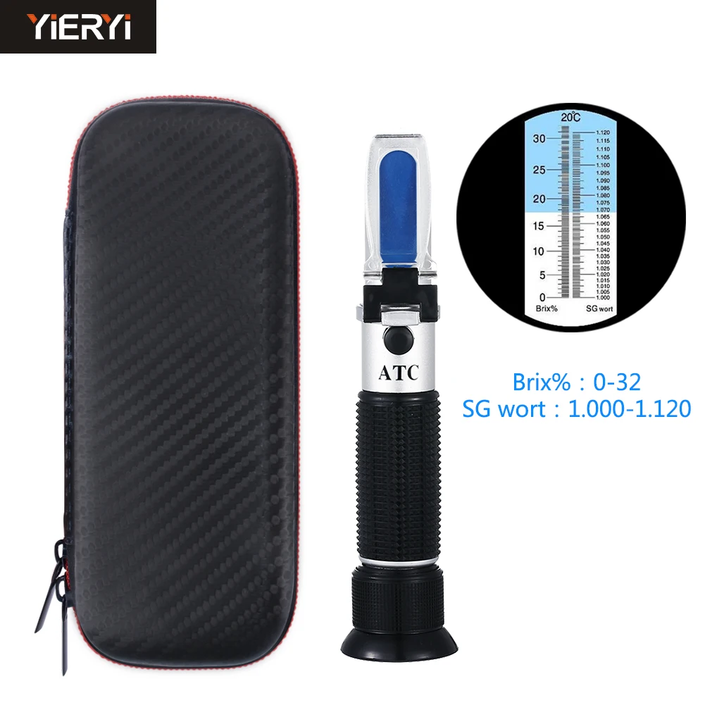 

Yieryi Hand held 0~32% Brix 1.000-1.120 Beer Wort SG Specific Gravity Refractometer Wort Temperature 20C Dual Scale with PU Bag