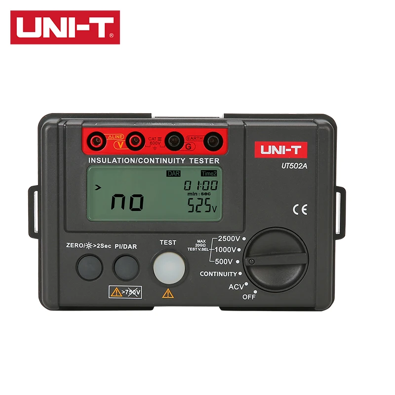 UNI-T Insulation Resistance Tester  UT502A 2000 Count LCD Display Overload Indication Backlight AC voltage measurement