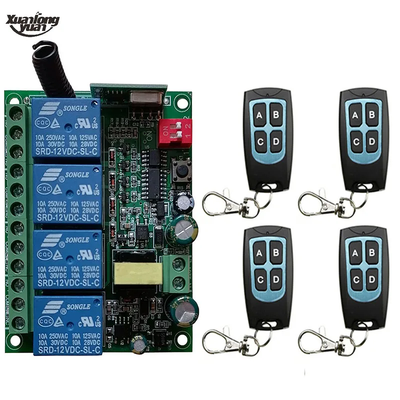 433 МГц беспроводной пульт дистанционного управления RF переключатель AC110V 220V 230V 4CH беспроводной пульт дистанционного управления релейный модуль приемника передатчик