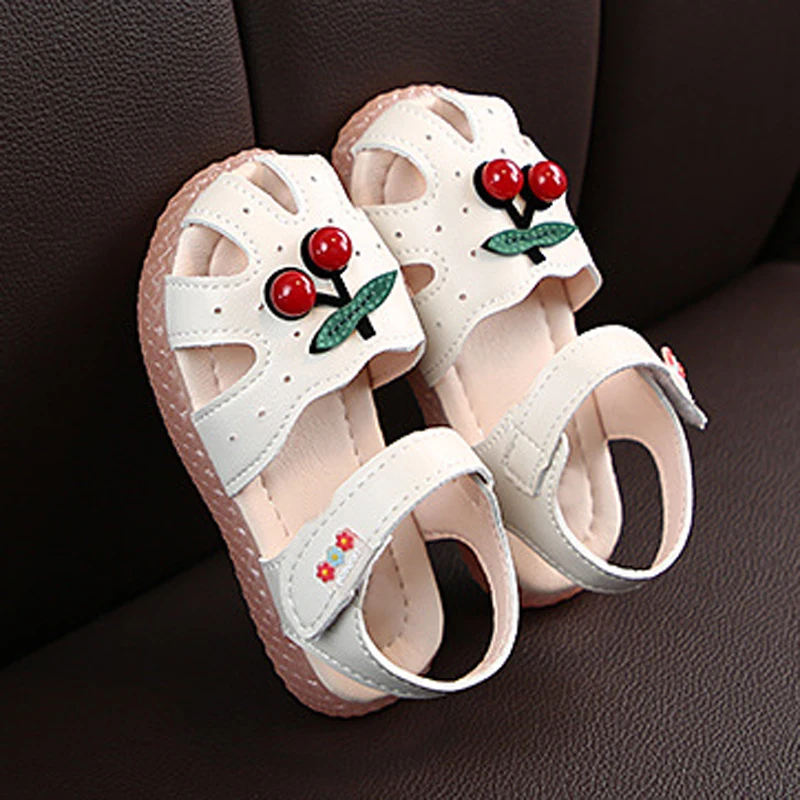 Summer Baby Girls Sandals Cute Cherry Closed Toe Toddler Infant Kids Shoes Princess Walkers Little Girls Shoes Sandals CSH931