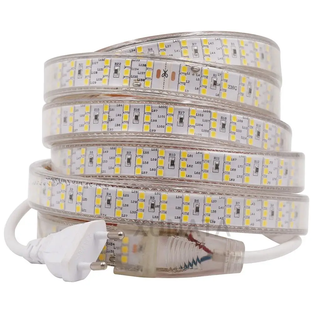 Super jaśniejsze 220V 2835 LED Strip Light wodoodporne oświetlenie zewnętrzne 276 leds/m trzyrzędowa elastyczna taśma listwa oświetleniowa