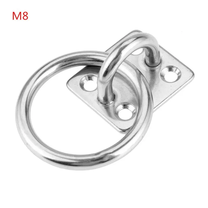 Heavy Duty 304 Stainless Steel Square Pad Eye Plate Eye Hook with Round Ring Boat Marine Hardware for Sailing Boating M6