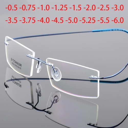 Imagen 1 del producto Gafas ligeras sin montura, gafas de titanio con memoria, montura pequeña, gafas graduadas ópticas-0,5 -1 -1,5 -2 -2,5 -3 -4 -5