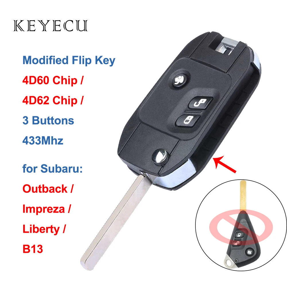 

Keyecu Modified Flip Folding Remote Car Key Fob 3 Buttons 433MHZ with 4D60 / 4D62 Chip for Subaru Outback Impreza Liberty B13