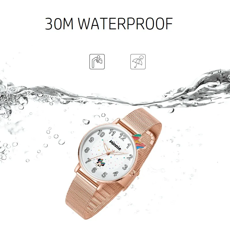 Disney Original Mädchen Quarz Casual Handgelenk Uhren Micky Maus Weiß Rose Gold PU Neue Wasserdichte Nette Kinder Frauen Student Geschenk uhr