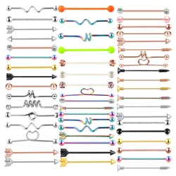 14G Stainless Steel Industrial Barbell Piercing Heart Earring Straigh Bar Cartilage Ear Piercing Barbells Body Jewelry 38mm