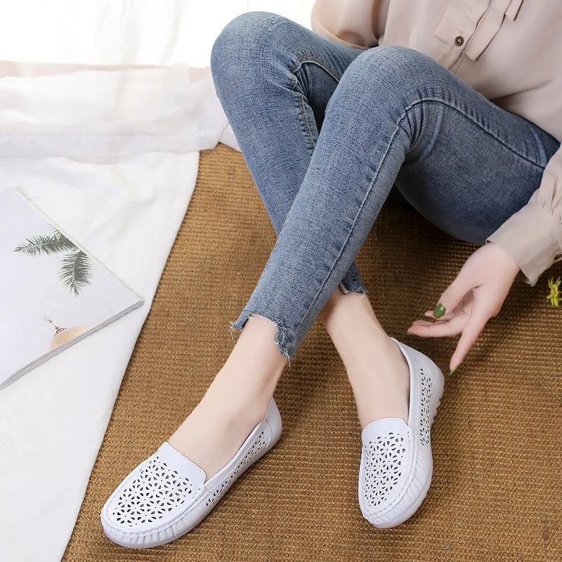 Nurse shoes women 2021 new summer breathable flat bottom hollow white soft-soled sandals  shoes for women