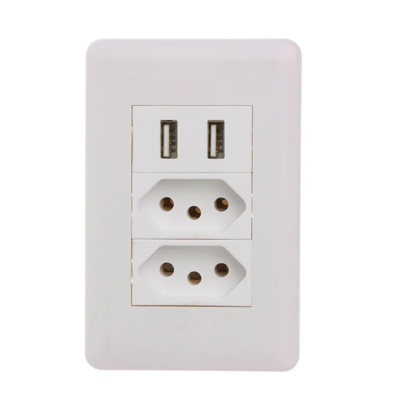 

Wall Power Brazil Socket 15A Brasil Standard Double Soquete 5V 2100mA Dual USB Charger Port 115mm*75mm AC 110~250V