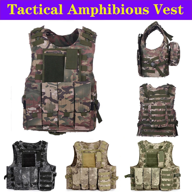 Military Quick Release Steel Wire Tactical Molle Hunting Vest CS Combat  Assault Plate Carrier Airsoft Body Armor Adult Kids