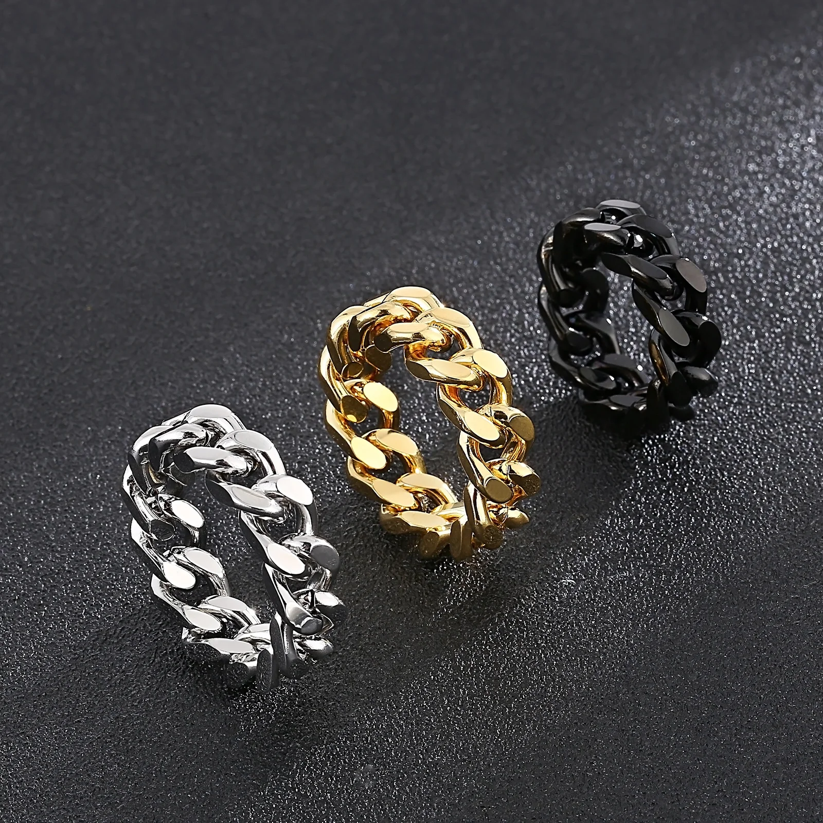 Kalen Smooth 8/9mm High-Quality Stainless Steel Cuban Link Rings for Men Multicolor Couple Anillos Trend Jewelry Bicycle Chain - view 3