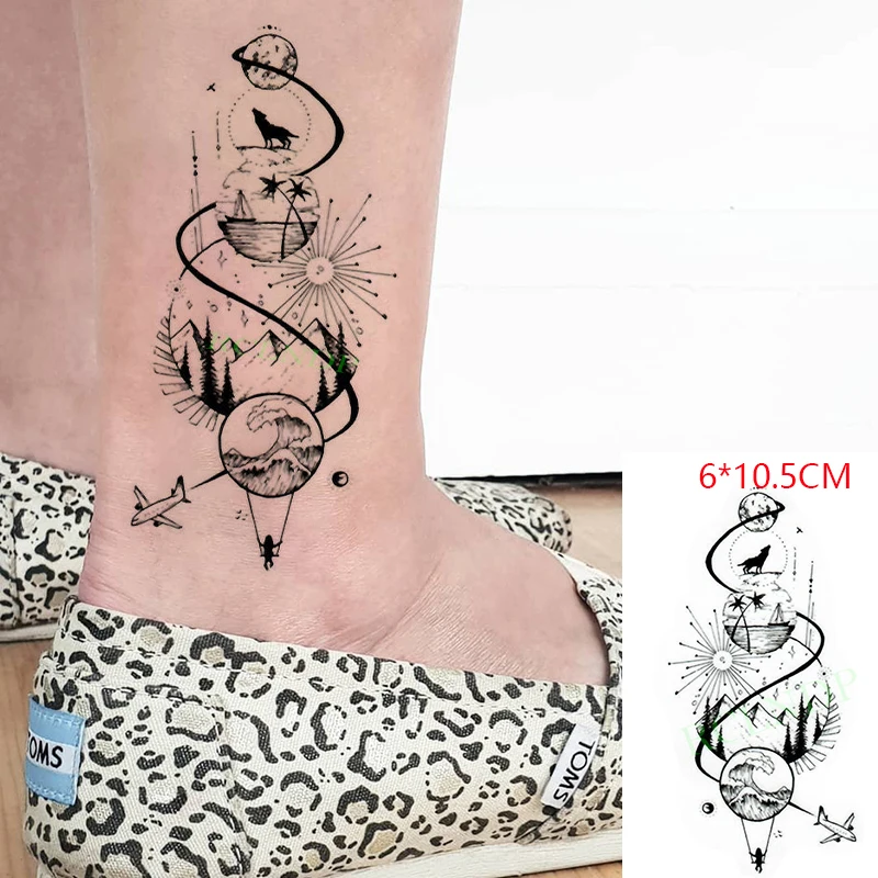 Waterproof Temporary Tattoo Sticker ins Wolf  mountain beach waves airplane sexy Body Art flash tatoo fake tatto for Women Men