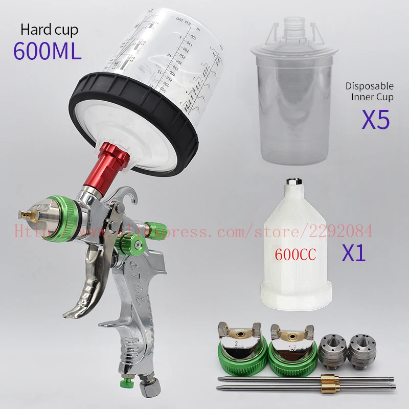 Pistola pulverizadora manual HVLP, pistola pulverizadora por gravedad, herramienta neumática de 1,4mm, 600CC, taza sin limpieza, taza mezcladora de pintura adecuada para pulverización de automóviles