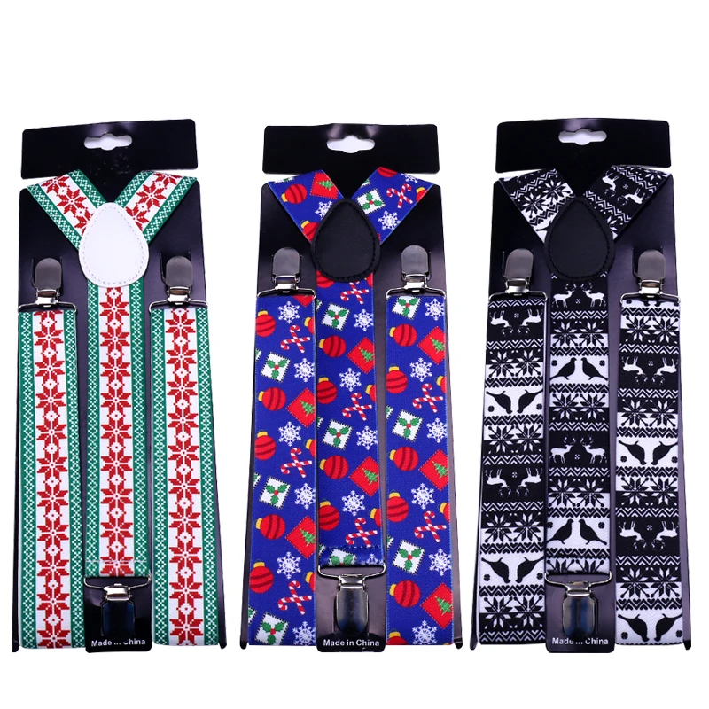 Christmas Women Mens Shirt Suspenders For Trousers Pants Holder Braces Wedding Suspender Belt Strap Gallus Gift Santa Claus Deer