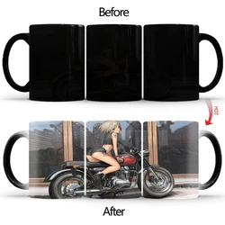 Creative Magic Mug BSKT-110,Motorcycle girl Coffee Mug Heat-sensitive Reactive Ceramic Cups,Tea cup office Drinkware