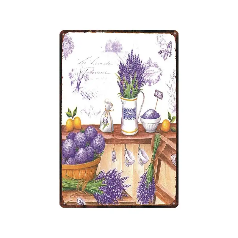 【YZFQ】Vintage Flowers Signs Lavender Metal Painting Wall Living Room Home Farmhouse Spring Garden Decor Gift 12X8inch  DU-8883B