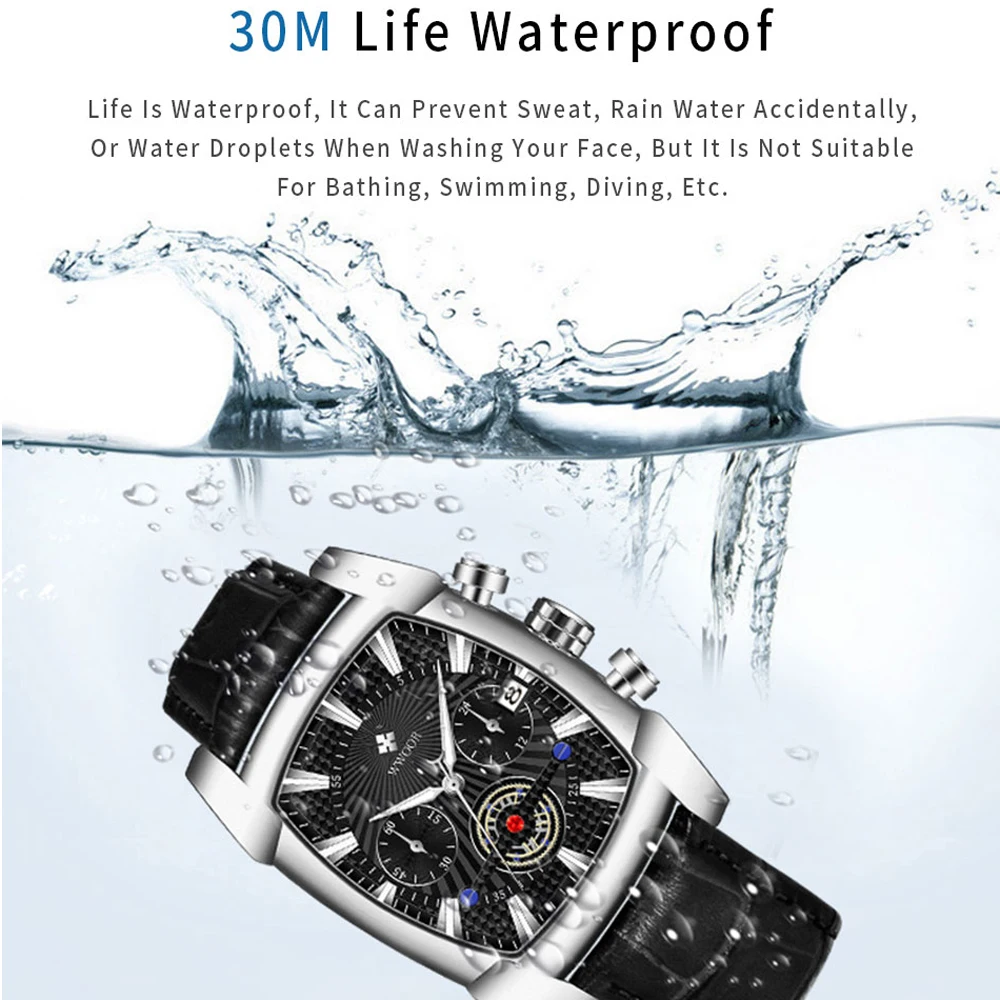 Montre Homme WWOOR 2022 Fashion Sport Watches for Men Brand Luxury Military Waterproof Leather Wrist Watch Man Clock Chronograph