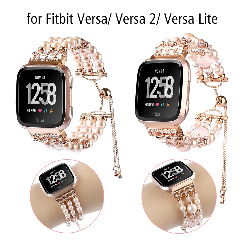 

Браслет сменный Versa 2 для Fitbit Versa Lite, эластичный браслет с жемчужинами, Роскошный аксессуар для женщин