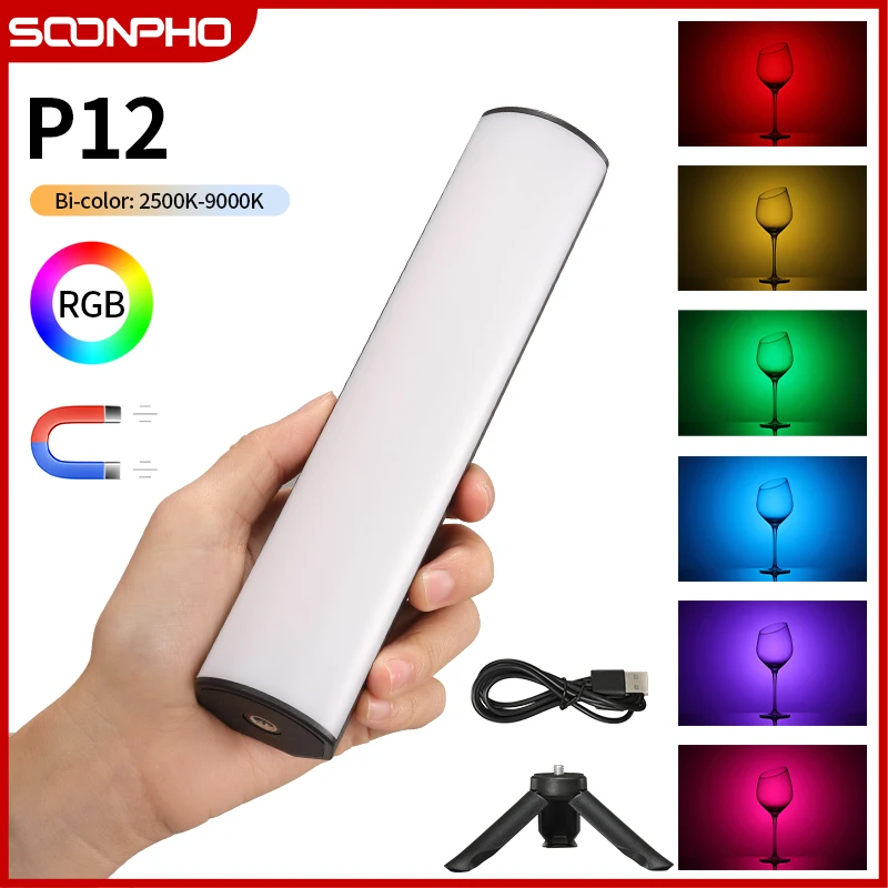 جديد وصول SOONPHO P12 LED RGB التصوير الإضاءة عصا يده لينة أنبوب ضوء مصباح الفيديو عصا ل youtobe أو Tiktok vlog