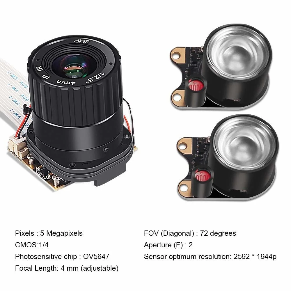 For Raspberry Pi 3 Camera Module 5MP 1080p OV5647 Auto-Switching Day/Night Vision Webcam 72 Degree for Raspberry Pi Model A/B/B+