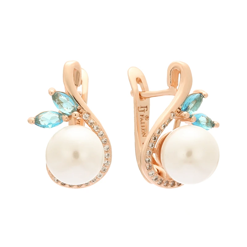 Korean Earring 585 Rose Gold Color Women Jewelry Round Pearl Drop Earrings Gift