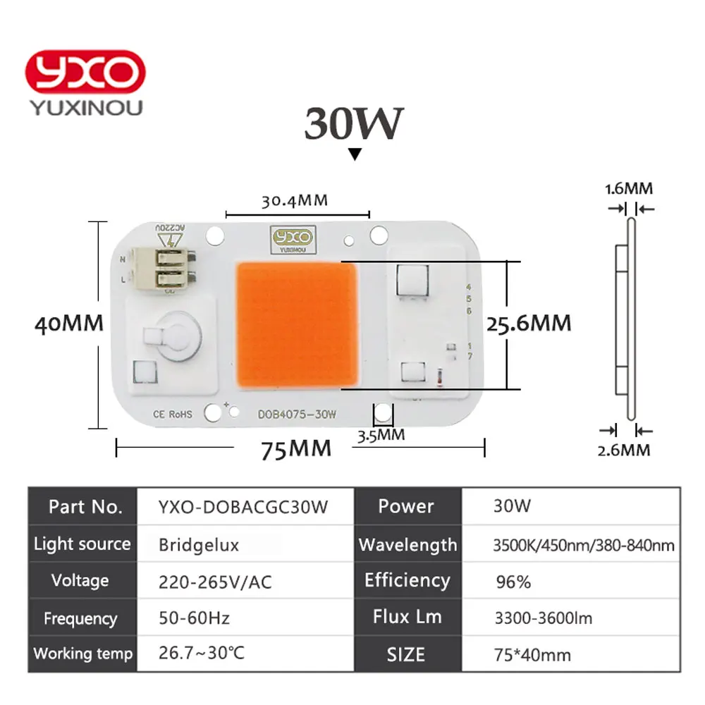 Imagem -04 - Diy Dob-lâmpada Led para Cultivo Hidroponico ac 220v 20w 30w 50w Chip Led Inteligente para Jardim Interno Faça Você Mesmo Crescimento e Floração