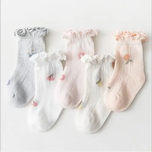 5Pairs/Lot Summer baby socks boys and girls thin mesh glass silk socks children's socks with wooden ears