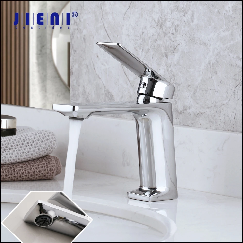 JIENI Chrome Polished Bathroom Basin Faucet Hot & Cold Mixer Tap Solid Brass Unique Design Stream Water Mixer Faucet