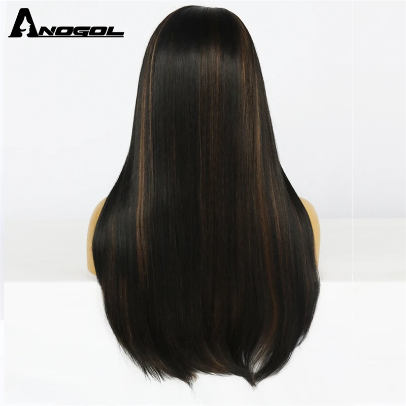 ANOGOL-Peluca de cabello sintético con encaje frontal para mujer, pelo corto recto Bob, fibra de alta temperatura, parte libre, color rubio 613