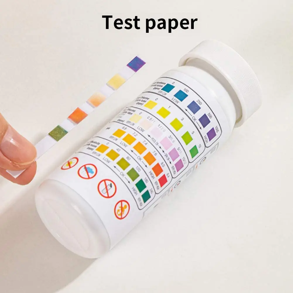50 Stück Mehrzweck 5 in 1 Chlor PH Teststreifen SPA Schwimmbad Wasser Tester Papier Härte Werkzeug – Detail 3
