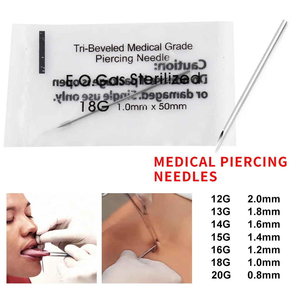 

100PCS Piercing Needles Mixed 12G 14G 16G 18G 20G Sterile Disposable Body Piercing Needles For Ear Nose Navel Nipple