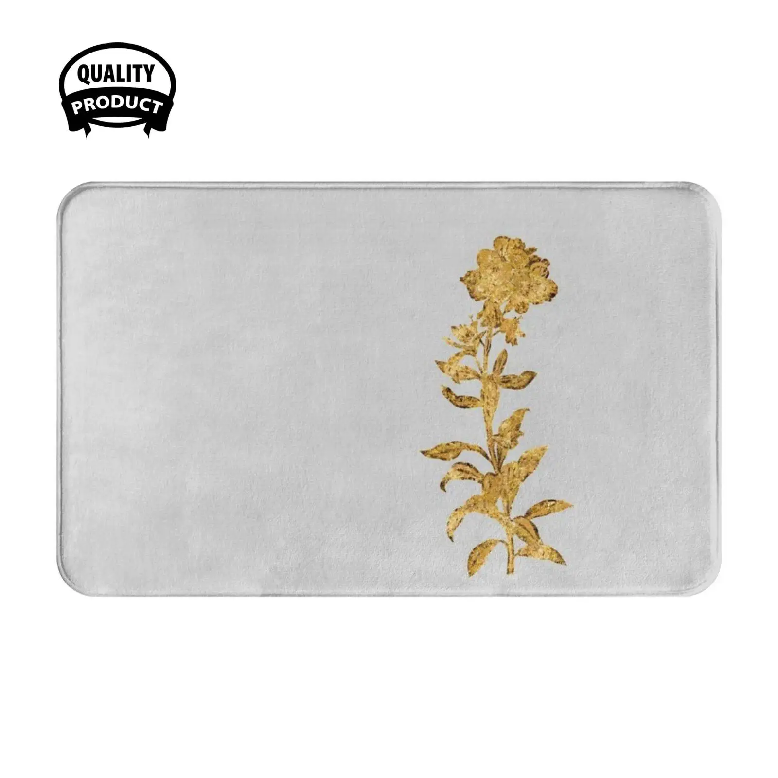 Vintage Gilded Yellow Wallflower Bloom Botanical Gold Leaf Soft Cushion Home Carpet Door Mat Car Rug Nature Minimalistic Leaf