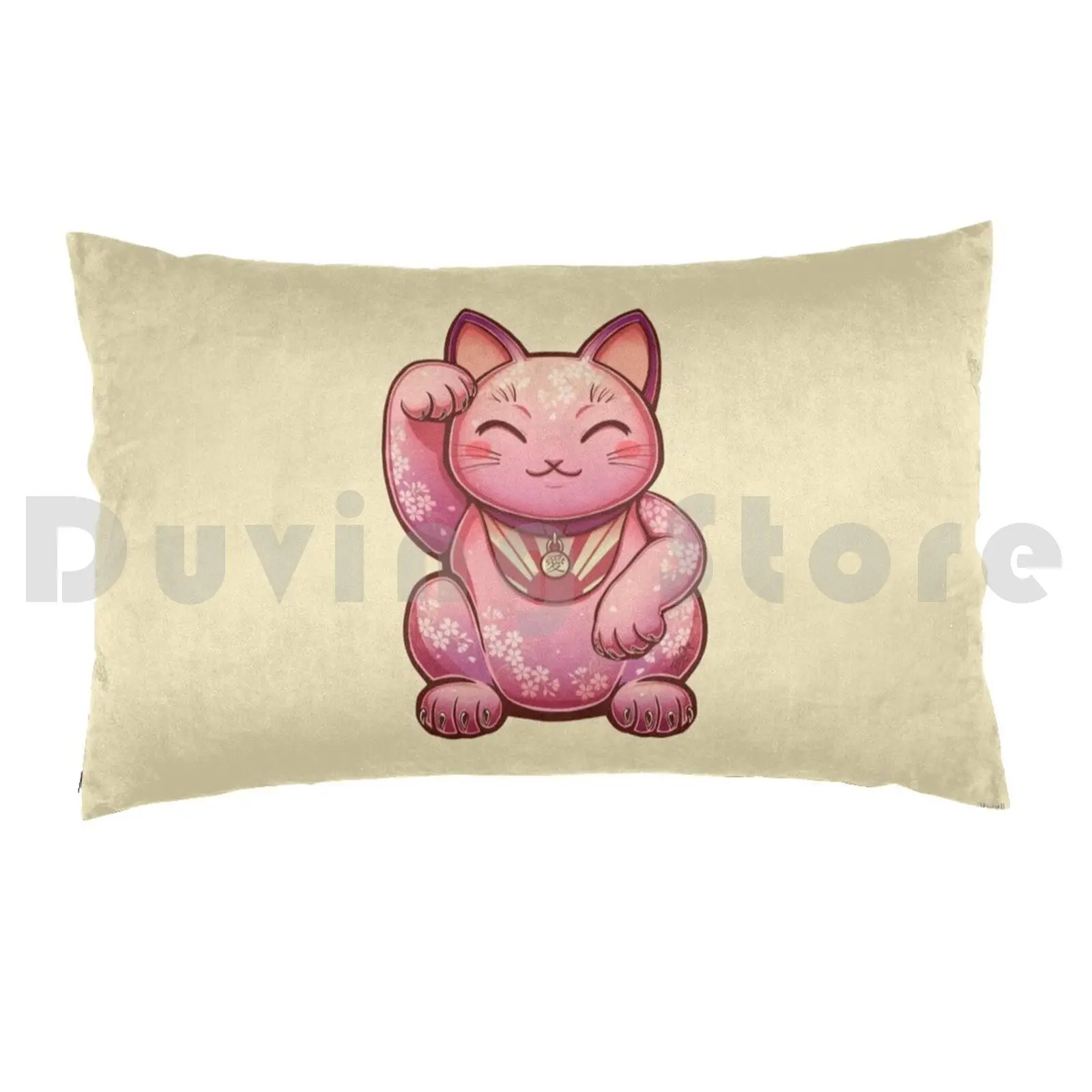 Pillow Case Hanami Maneki Neko : Ai 1327 Ai Maneki Neko Lucky Beckoning Cat Day Sun Pink Pattern