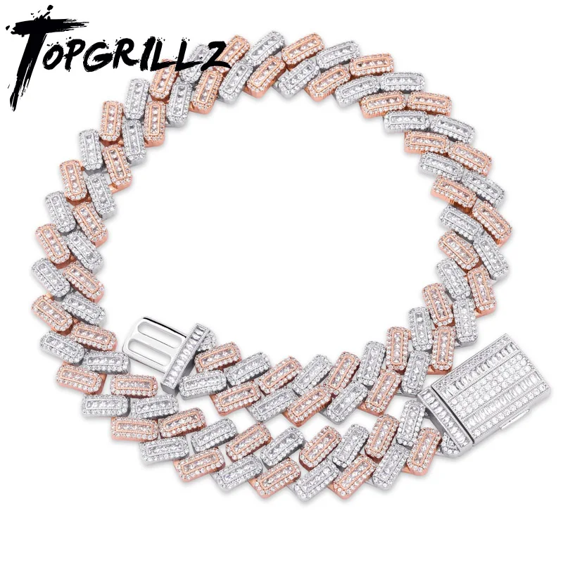 

TOPGRILLZ 20mm Miami Baguette Zircon Prong Set Box Clasp Cuban Chains Necklace For Men Hip Hop Iced Out Bling Rapper Jewelry