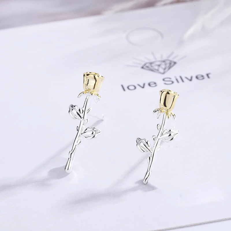Fashion Lyrical Rose Flower Stud Earrings For Women Cute Golden Geometric Earring Piercing Accessories Lovely Ear Nail Jewelry