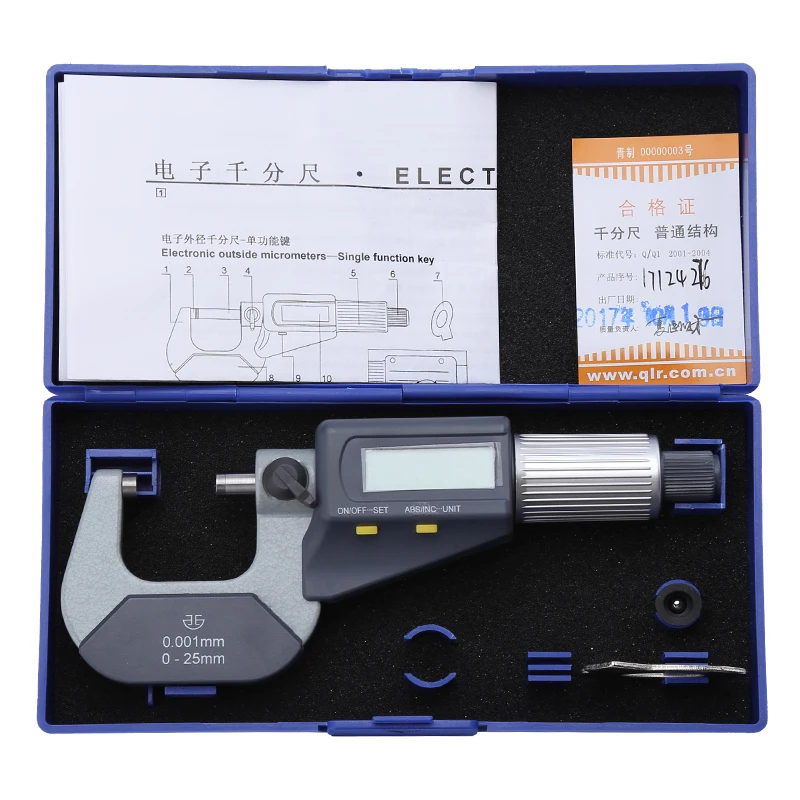 Digital outside micrometers,0-25/25-50/50-75/75-100/100-125/125-150/150-175/175-200mm,resolution 1um