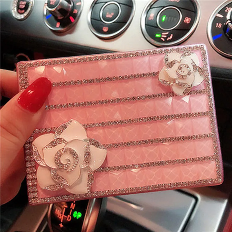 

Diamond Camellia Female Creative Personality Rhinestones Driving License Cover Multifunctional Dirver's License Leather Case