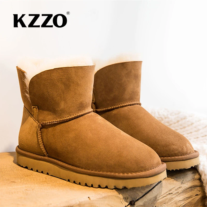 KZZO Classic Women Ankle Boots Sheepskin Suede Leather Natural Wool Fur Lined Snow Boots Australia Winter Warm Shoes Maroon