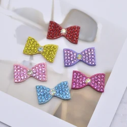 30 pz/lotto colorato mini bowknot cravatta materiale patch fai da te per attaccare su abbigliamento appliques fermagli per capelli accessorio strass perla