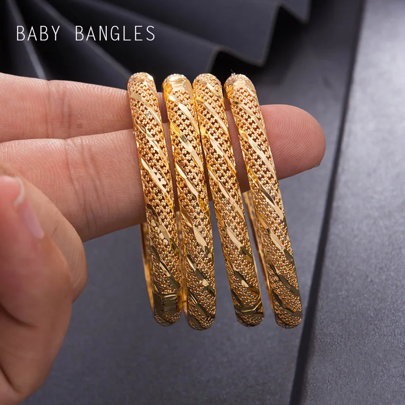 24K Ethiopian  4pcs/Lot Dubai Trendy Wedding Gold Color Bangles for Child baby  Arab African  Bracelet Jewelry Middle East Gifts