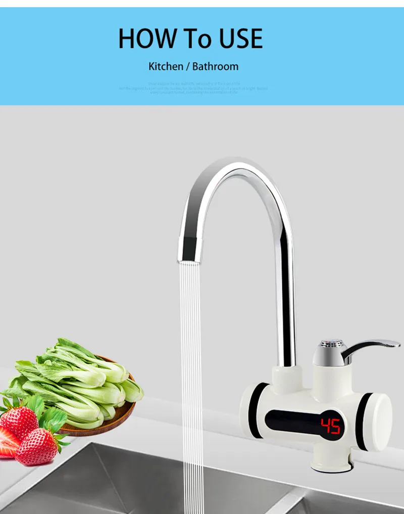 Electric Kitchen Water Heater Tap Instant Hot Water Faucet Heater Cold Heating Faucet 360 Degree Rotation Tankless Water Heater