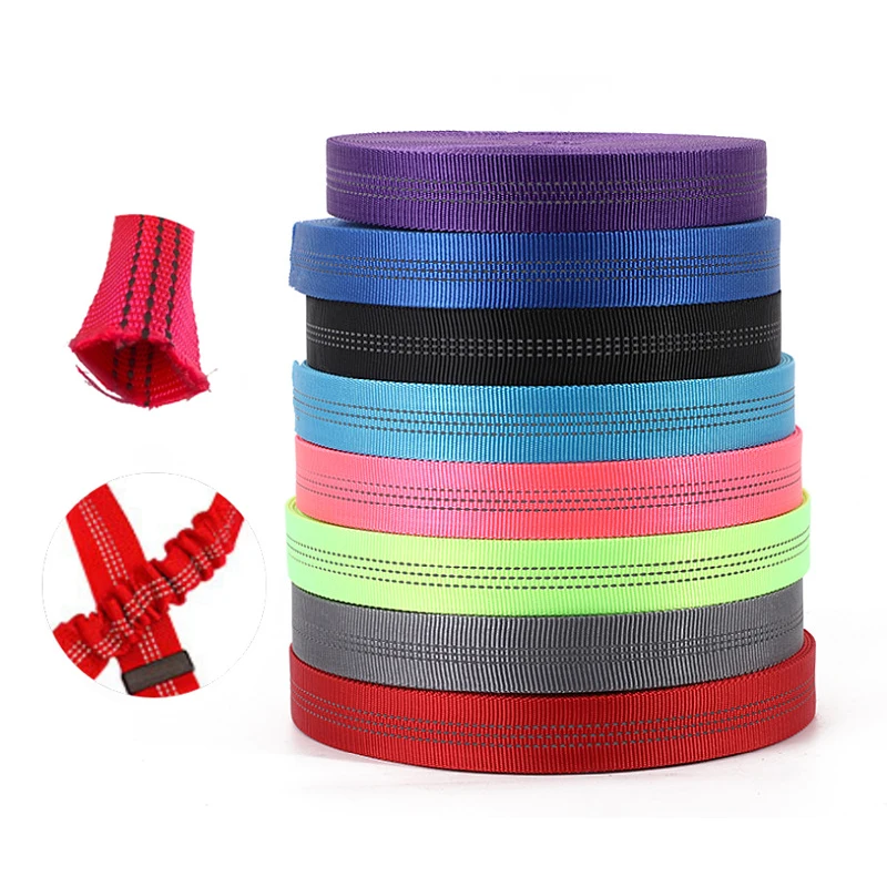 50 Meters 25mm Double Sides Reflective Tubular Webbing Polyester for Pet Dog Leash Luggage Bag Belt Tape Accessories 12 Colors