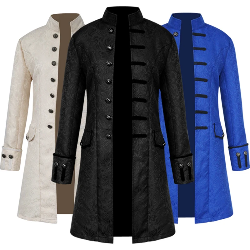 

Spring Retro Gothic Steampunk Jacket Male Vintage Floral Outerwear Casual Jacket Windbreaker Button Men Coat Plus Size