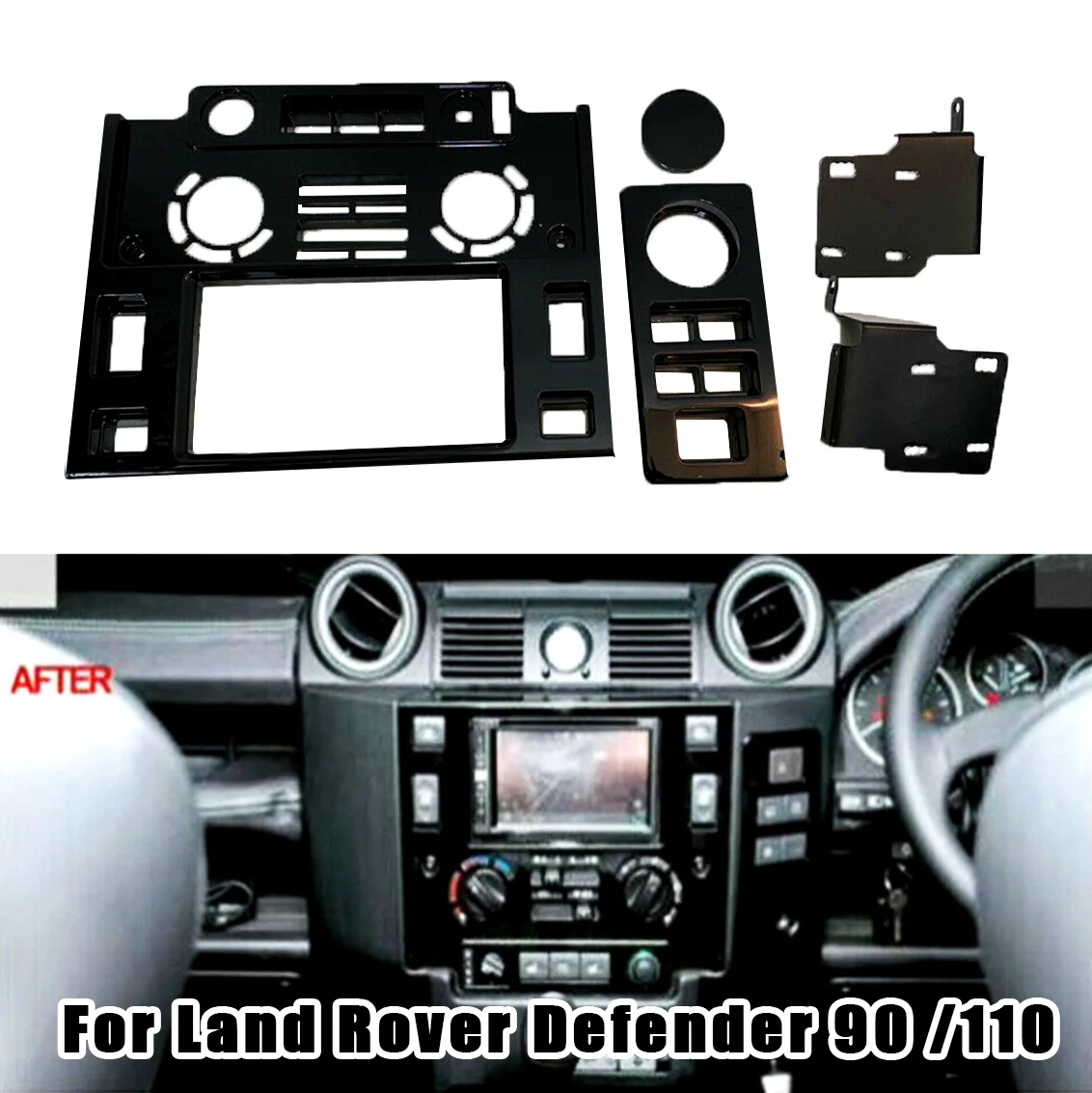 Center Console Dashboard Panel Frame Dash Navigation Head Unit Radio Fascia Set 2 Din Cover For Land Rover Defender 90 110 130